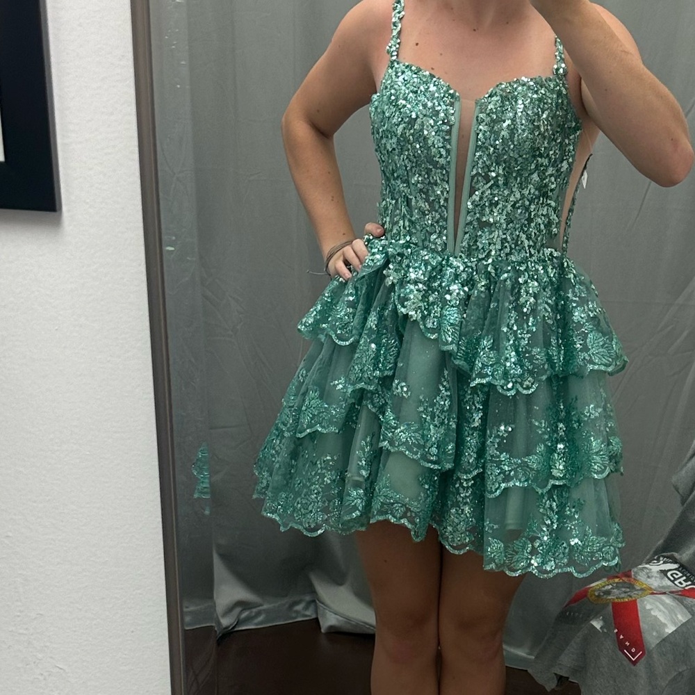 Sherri Hill Green and White Dresses